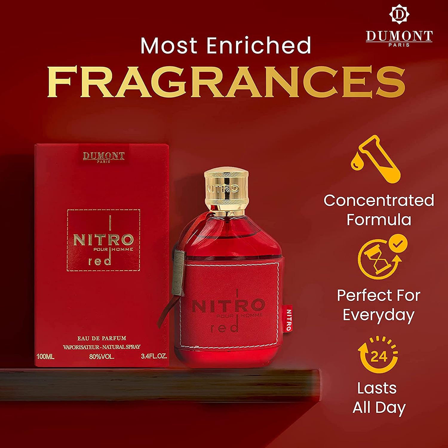 NITRO RED Men's Eau de Toilette 3.4oz - Luxury Date Night Cologne, Fruit & Woody Scent with 12H Long Lasting, Valentine's Day Gift for Him, TikTok Viral Compliment Magnet